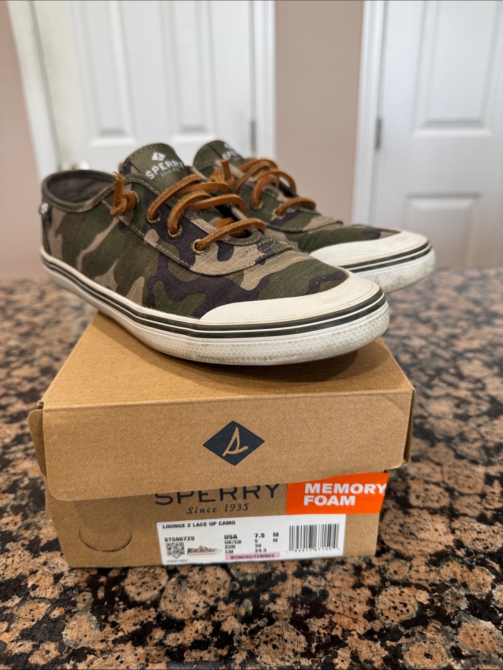Sperry Camouflage Canvas Lace-Up Sneakers - Green, Brown, White